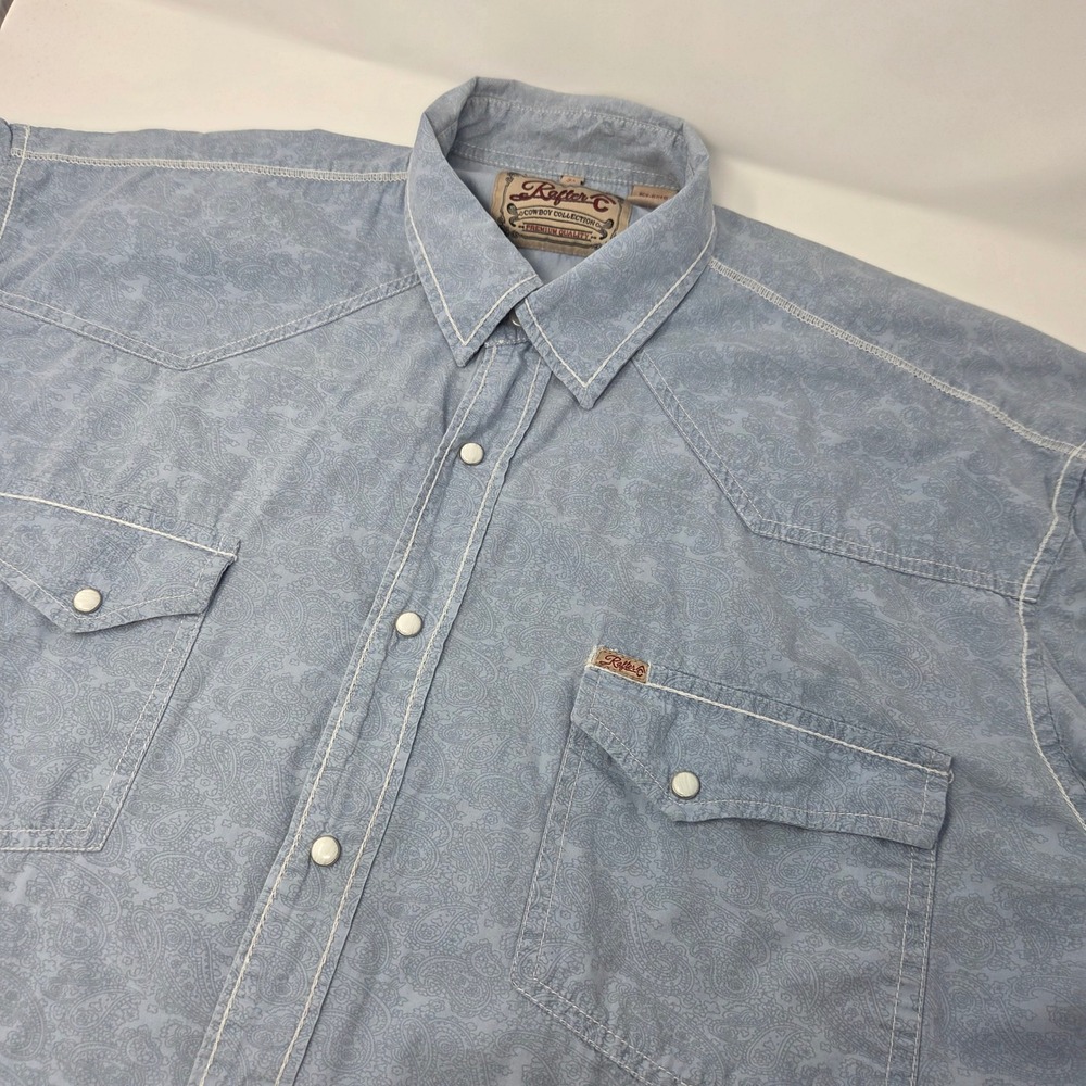 Rafter C Shirt Mens 3XL Cowboy Collection Blue Paisley Western Snap Button-Down